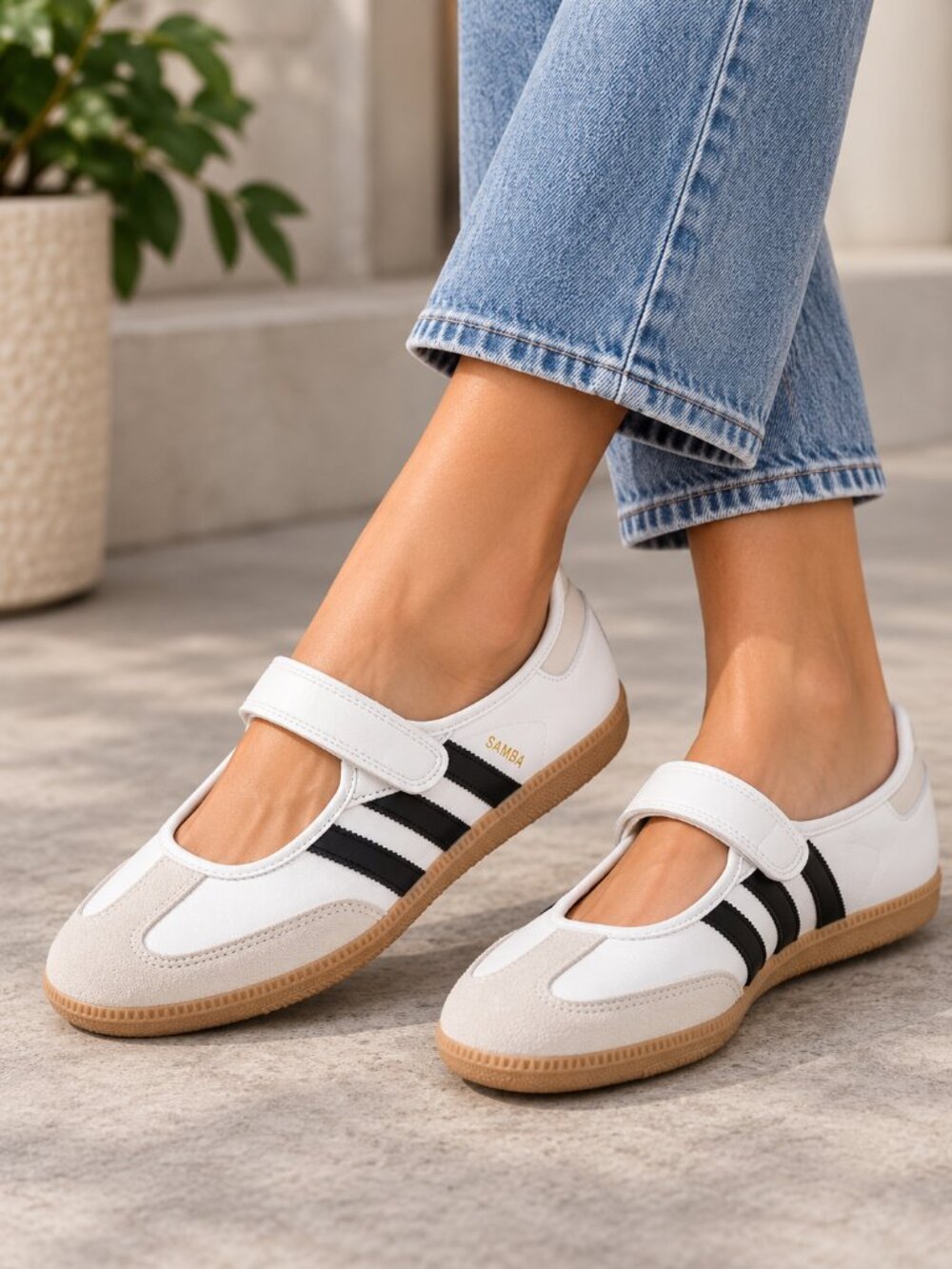 Adidas Samba Jane Mary Jane Shoes Cloud White Black Gum Sole Size 9